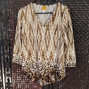 Ruby Rd Leopard Print Stretch Top Small Cami Extra Decorative Neck